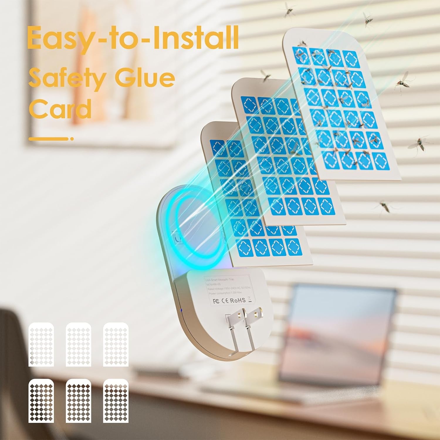 Flying Insect Trap, 2 in 1 Indoor Plug-In Fruit Fly Trap, 1 Trap White and 6 Glue Cards, Fruit Fly Traps for Gnat, Moth, Mosquito, Suitable for Every Part of the Home