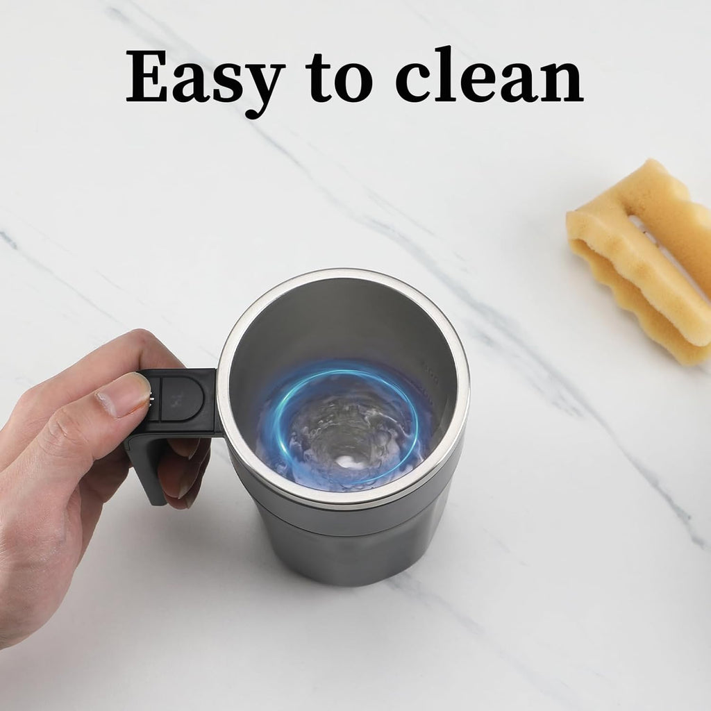 Self Stirring Coffee Mug with Temperature Display, Rechargeable Stirring Mug, Automatic Self Stirring Cup with Lid, for Coffee, Milk and Other Beverages, Black