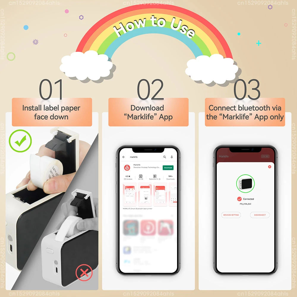 Portable Label Printer Mini Bluetooth Labeling Machine DIY Adhesive Label Stickers Thermal Printer or 5PK White Label Tapes