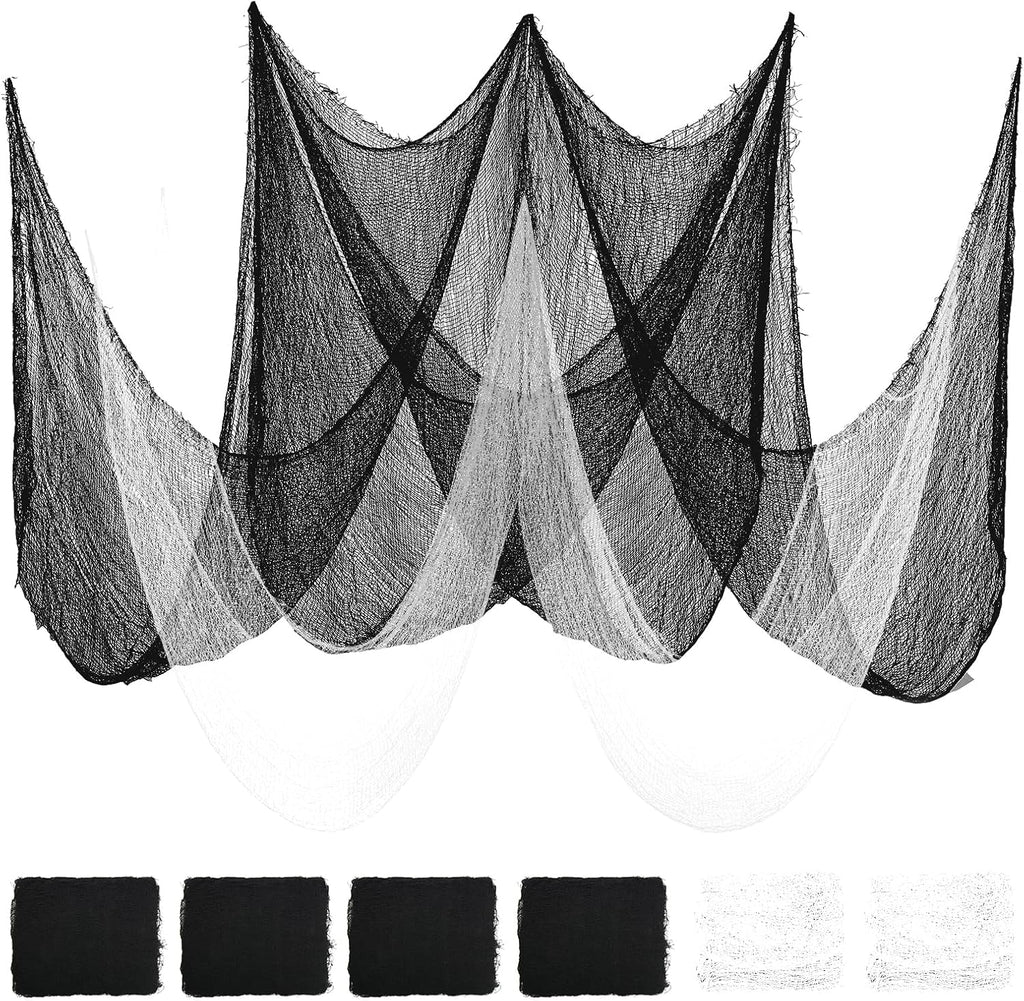 6Pcs Halloween Gauze Cloth, Creepy Cloth, 30×72 Inch Creepy Fabric Halloween for Haunted House Supplies, Party Outdoor, Indoor (4 Black+2 White)