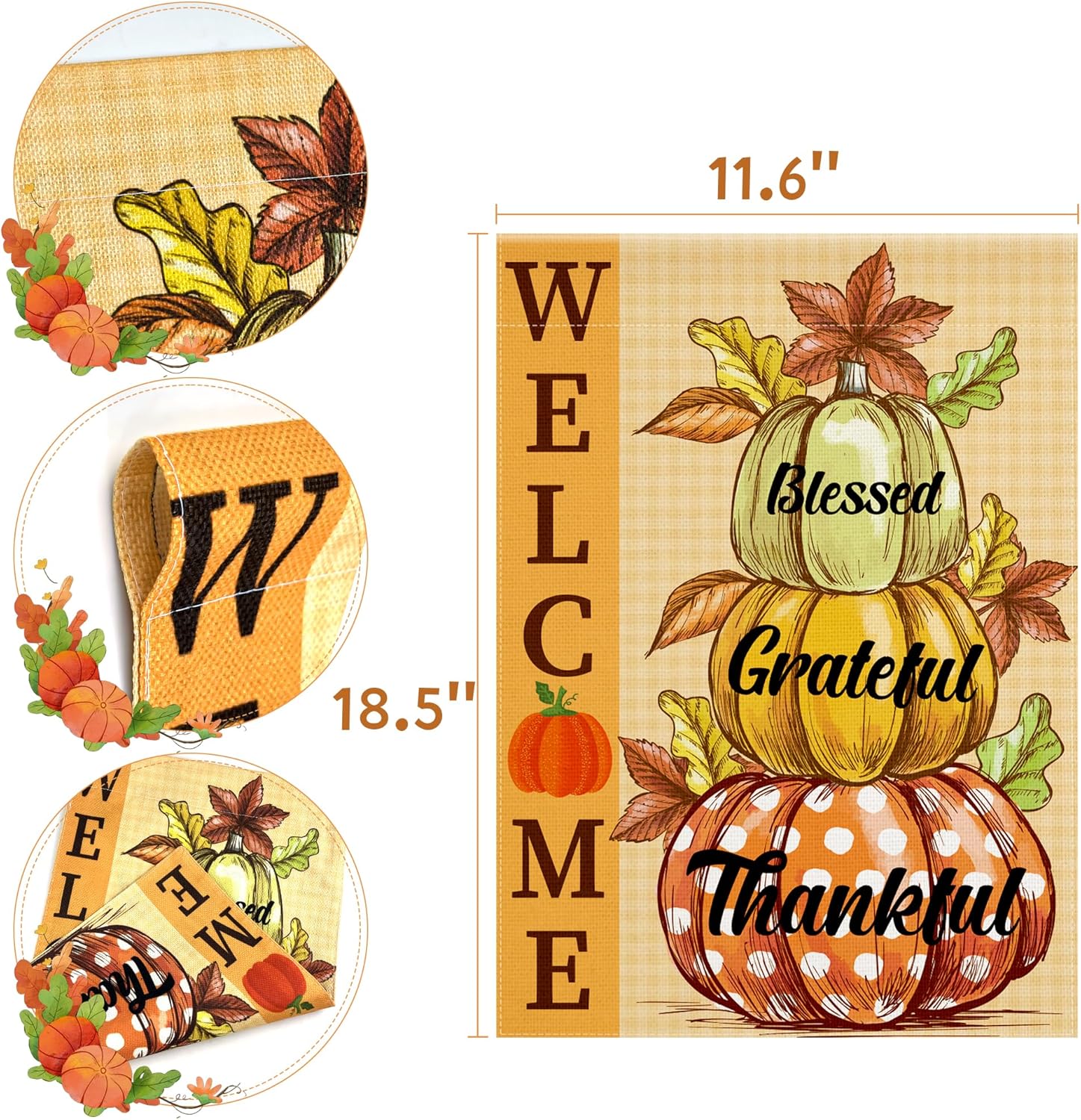 Fall Decorations for Home - Fall Garden Flag | Double-Side Autumn Decor for Outdoor Indoor outside Pumpkin Leaves - Thanksgiving Friendsgiving Welcome Backdrop Banner for Garden Porch Patio Lawn Yard,12X18 Inch