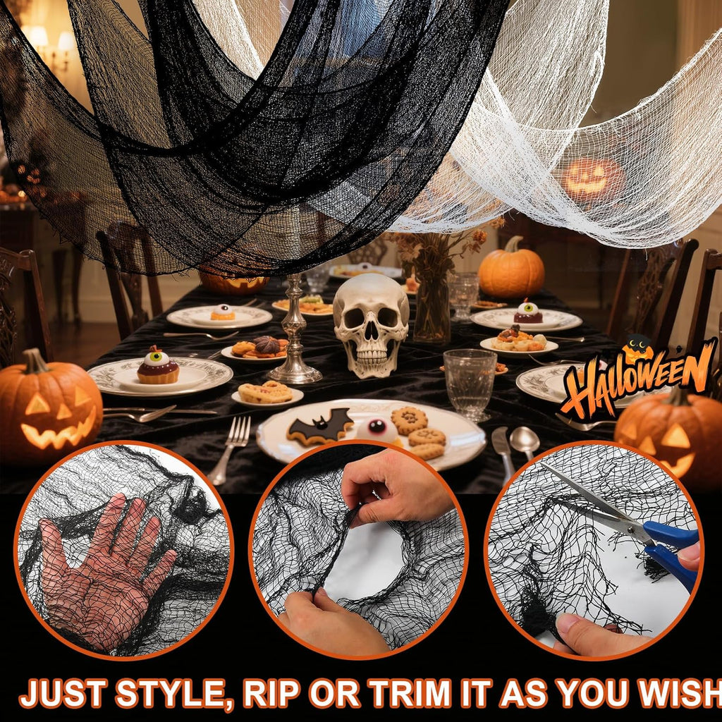 6Pcs Halloween Gauze Cloth, Creepy Cloth, 30×72 Inch Creepy Fabric Halloween for Haunted House Supplies, Party Outdoor, Indoor (4 Black+2 White)