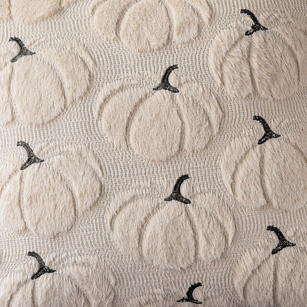 Fall Pumpkins Decorative Pillow Covers 18X18 Set of 2, Beige Soft Plush Faux Fur Wool Farmhouse Throw Cushion Cases for Autumn Thanksgiving Holiday Home Decorations