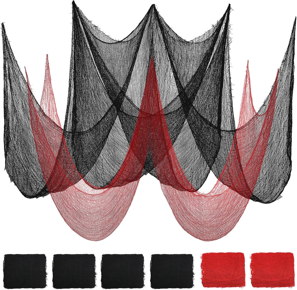 6Pcs Halloween Gauze Cloth, Creepy Cloth, 30×72 Inch Creepy Fabric Halloween for Haunted House Supplies, Party Outdoor, Indoor (4 Black+2 White)