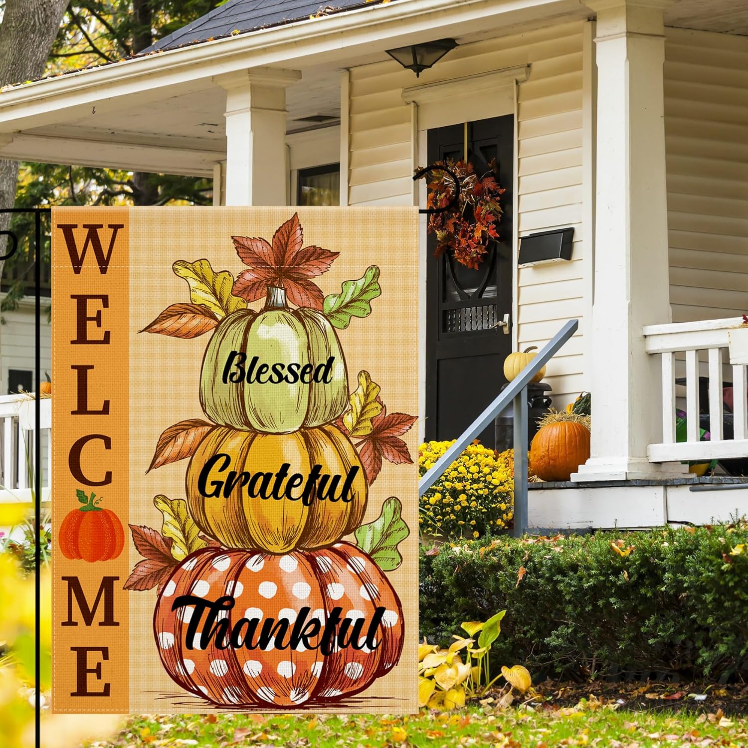 Fall Decorations for Home - Fall Garden Flag | Double-Side Autumn Decor for Outdoor Indoor outside Pumpkin Leaves - Thanksgiving Friendsgiving Welcome Backdrop Banner for Garden Porch Patio Lawn Yard,12X18 Inch
