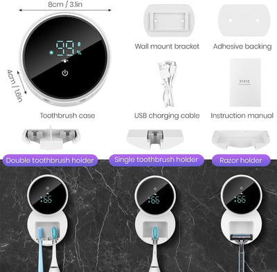 Wall Mounted Toothbrush Holder & Toothbrush Cleaner,Electric Toothbrush Holder, Razor Holder and Cleaner for Bathroom Accessory, with Auto Inductive Open/Close Cover, Clean, Dry for Home, Travel