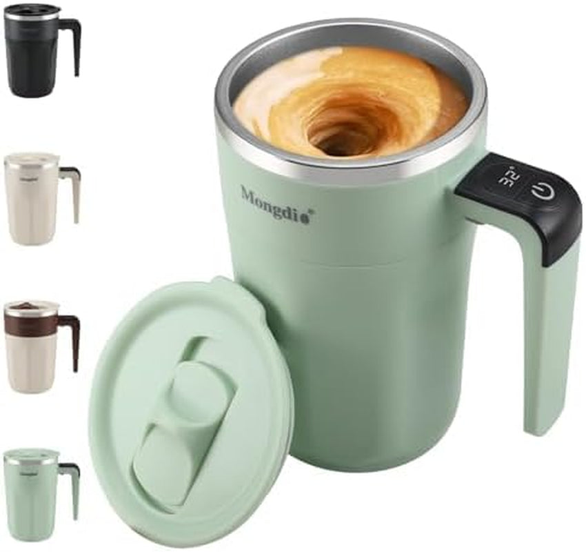 Self Stirring Coffee Mug with Temperature Display, Rechargeable Stirring Mug, Automatic Self Stirring Cup with Lid, for Coffee, Milk and Other Beverages, Black