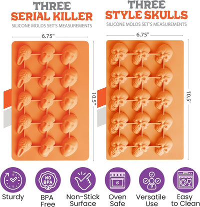 icemolds Horror Movie Character Molds – Halloween Silicone Molds for Chocolate, Candy, Resin, Crafts – 3D Scary Film Icons for Party Treats & DIY Decor (Orange)
