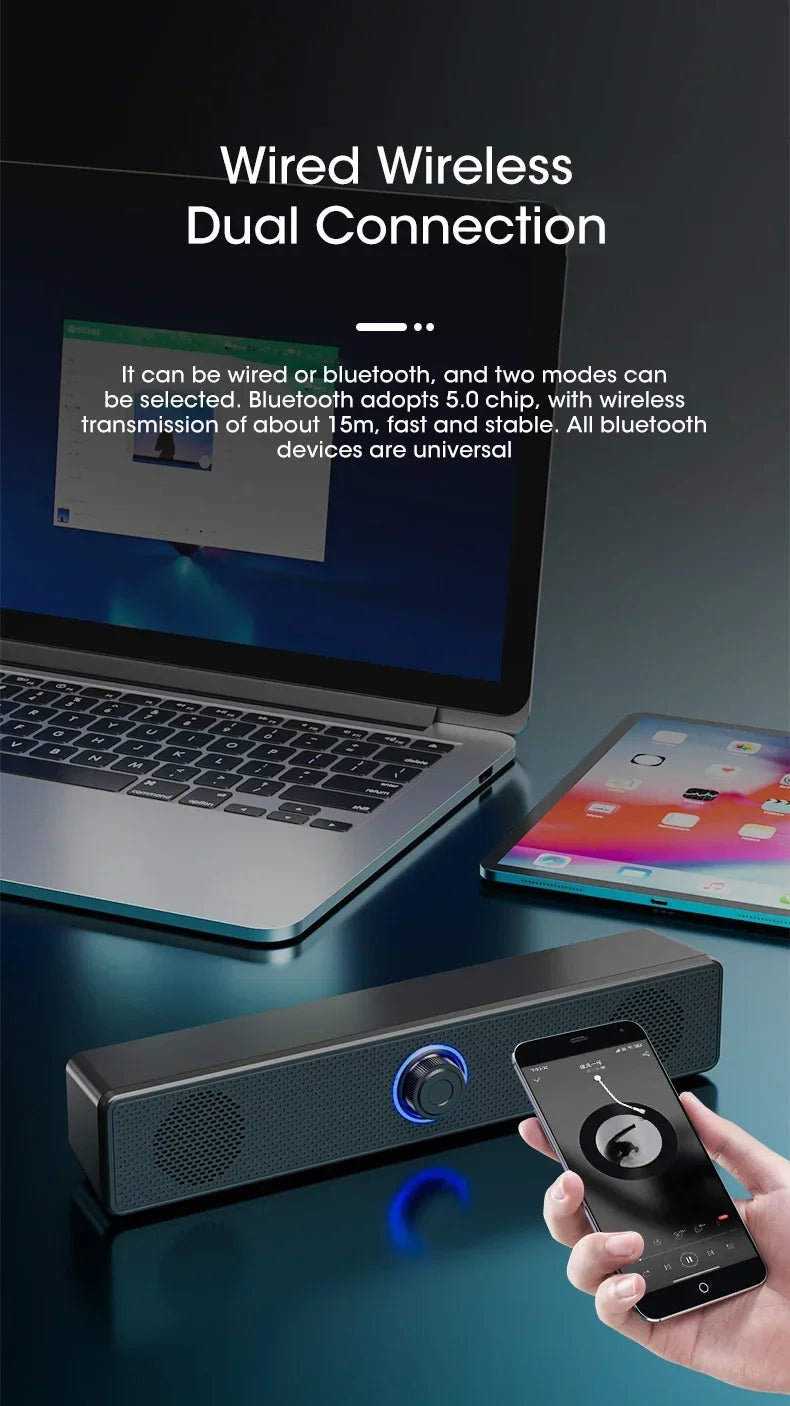 PC Soundbar Bluetooth + USB Powered Gaming Speaker