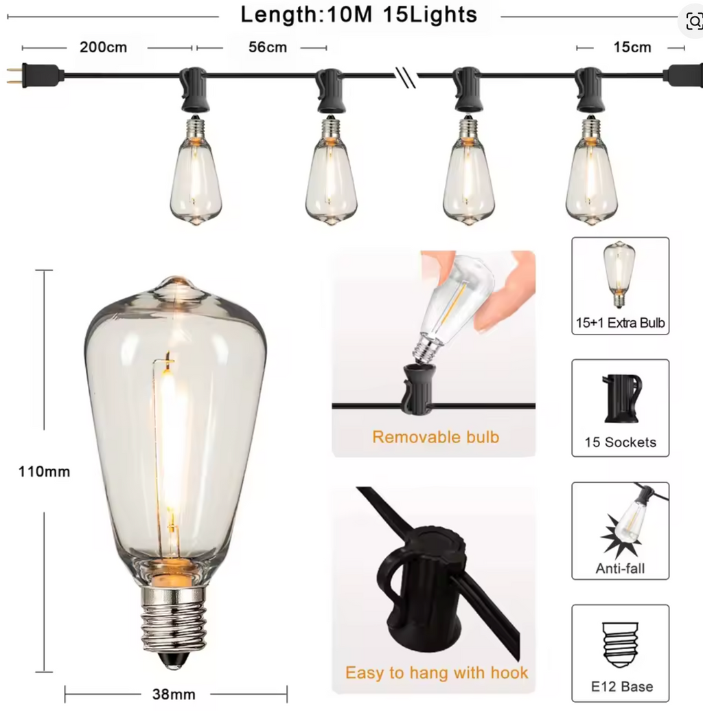 Outdoor String Lights - 30 ft. LED Shatterproof Design