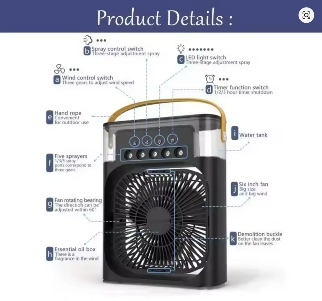 Humidifier Fan - Portable & Easy to Clean