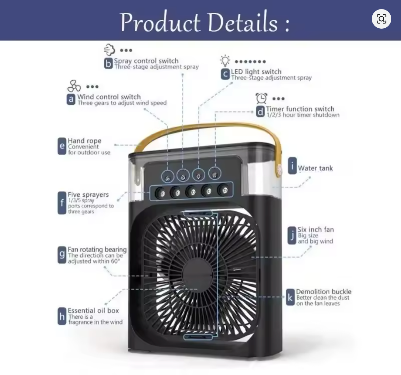 Humidifier Fan - Portable & Easy to Clean