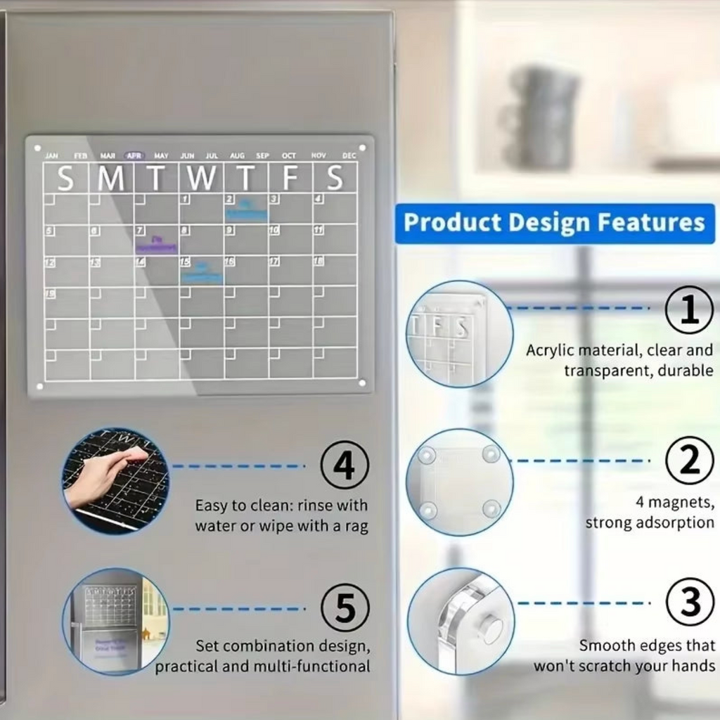 Fridge Calendar - Colorful & Easy to Clean