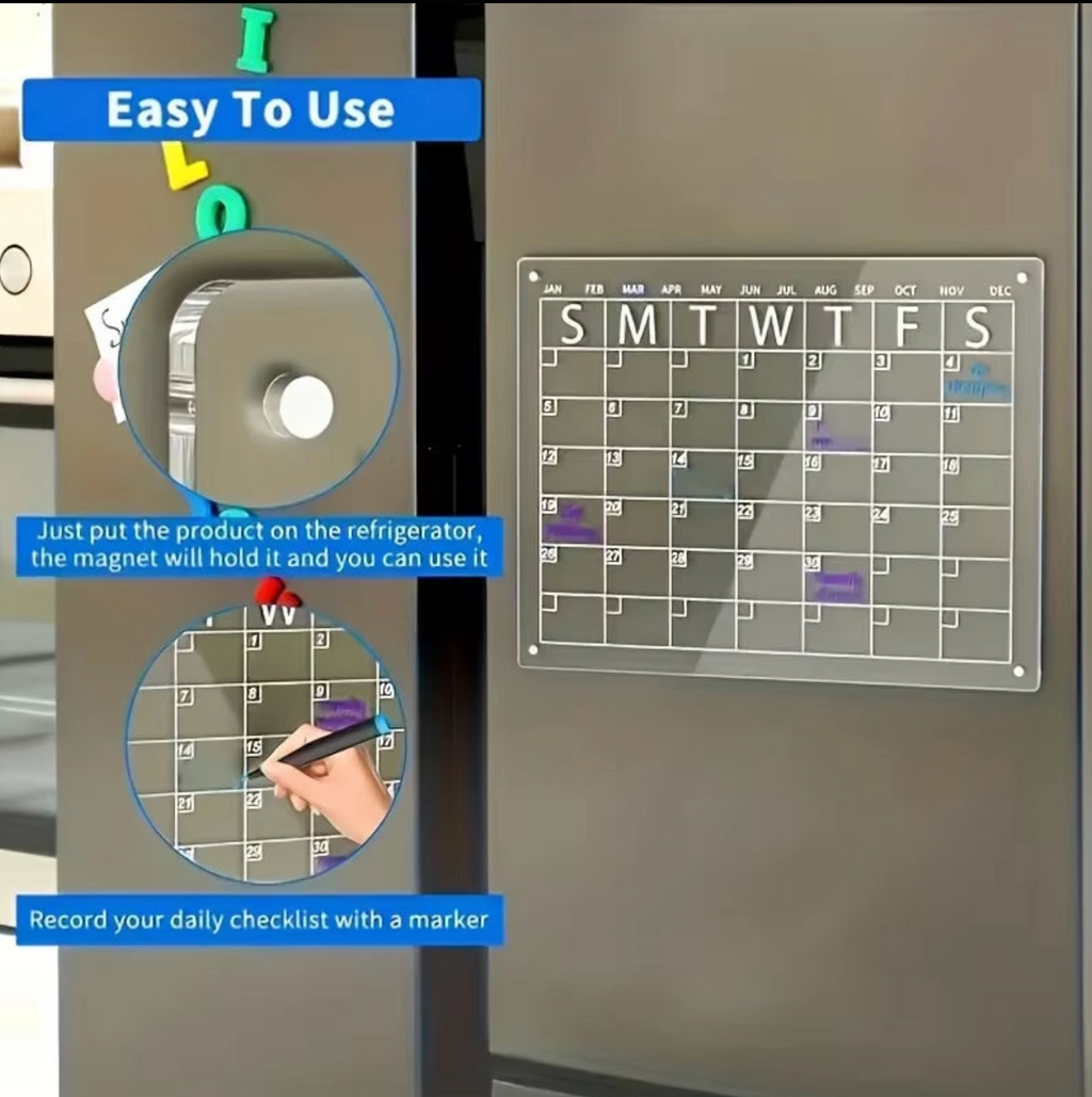 Fridge Calendar - Colorful & Easy to Clean