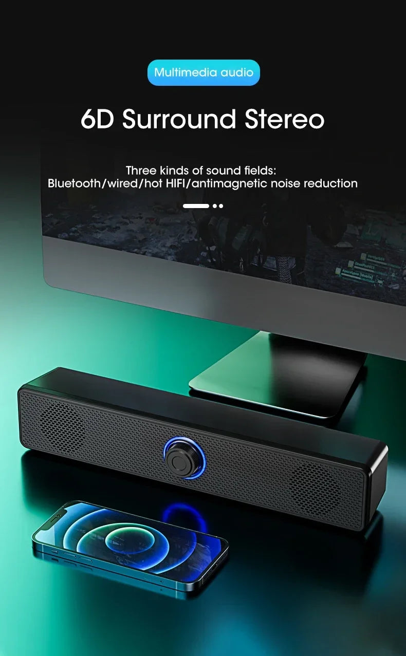 PC Soundbar Bluetooth + USB Powered Gaming Speaker