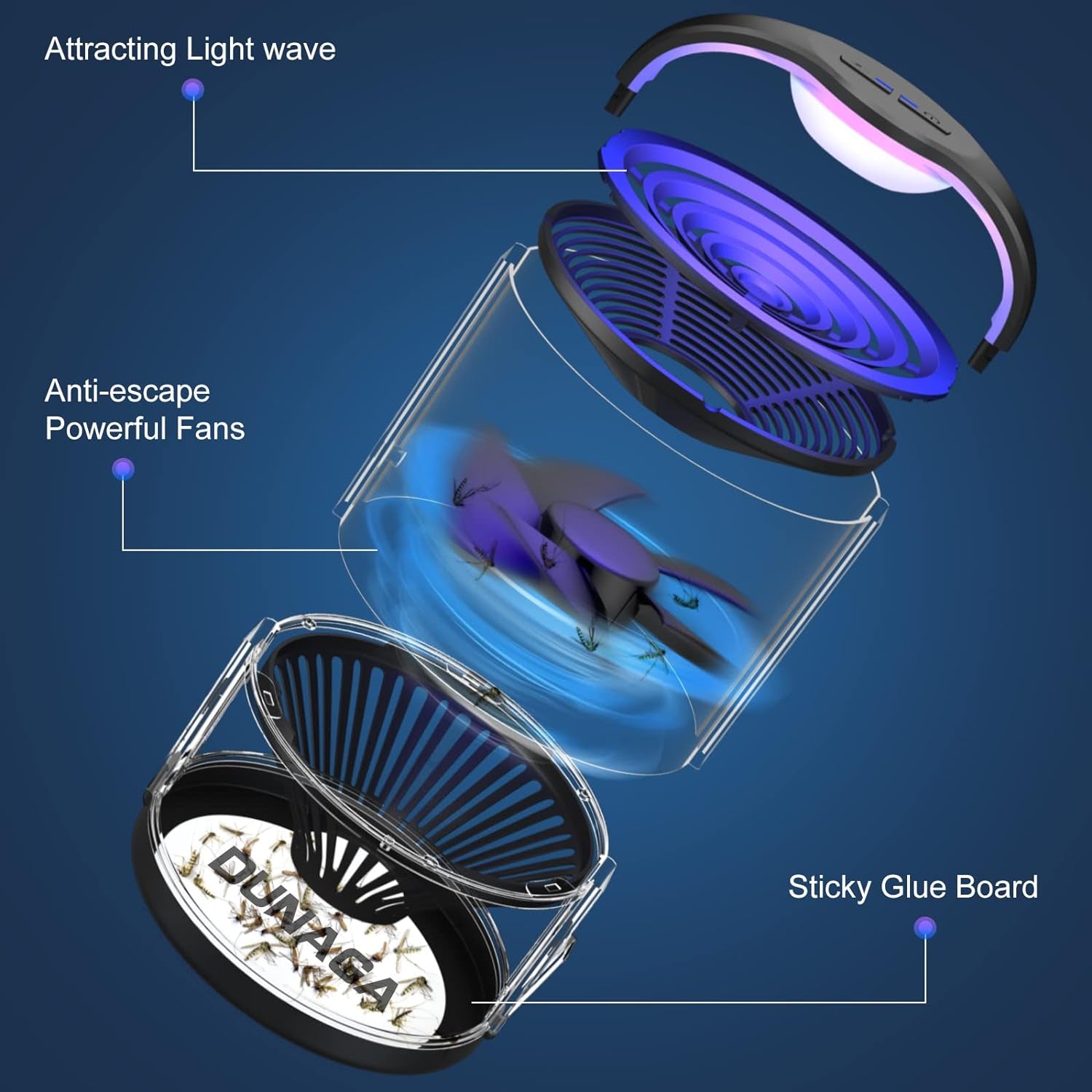 Fly Traps, Fruit Fly Trap Indoor, Gnat Traps, Bug Zapper Indoor,Mosquito Traps with 10 Sticky Glue Boards, Black