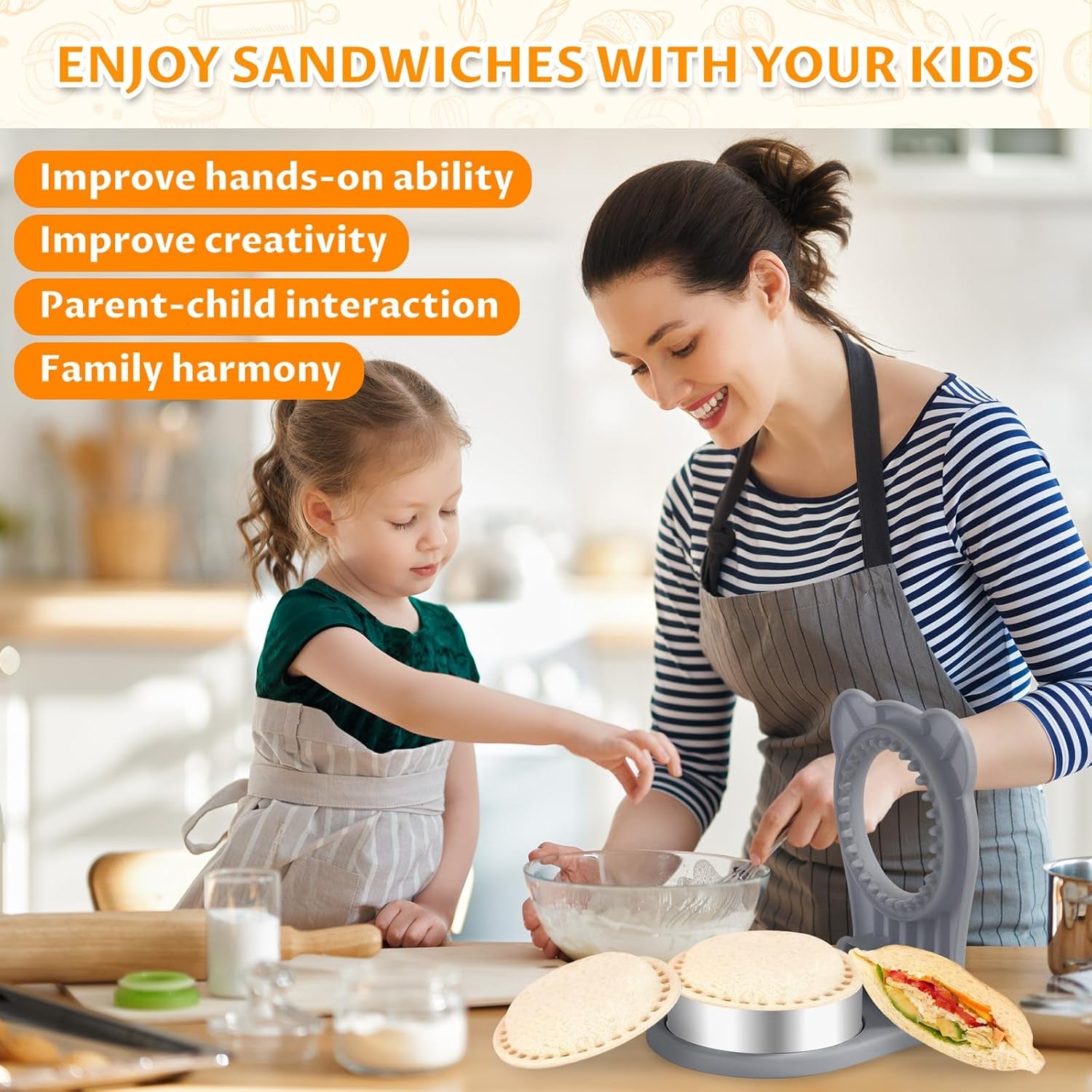 Uncrustable Sandwich Maker,Sandwiches Pocket Circle Shape 3.7Inch Sandwich Cutter and Sealer,Sandwich Cutter for Kids Breakfast and Lunchboxes (Grey)