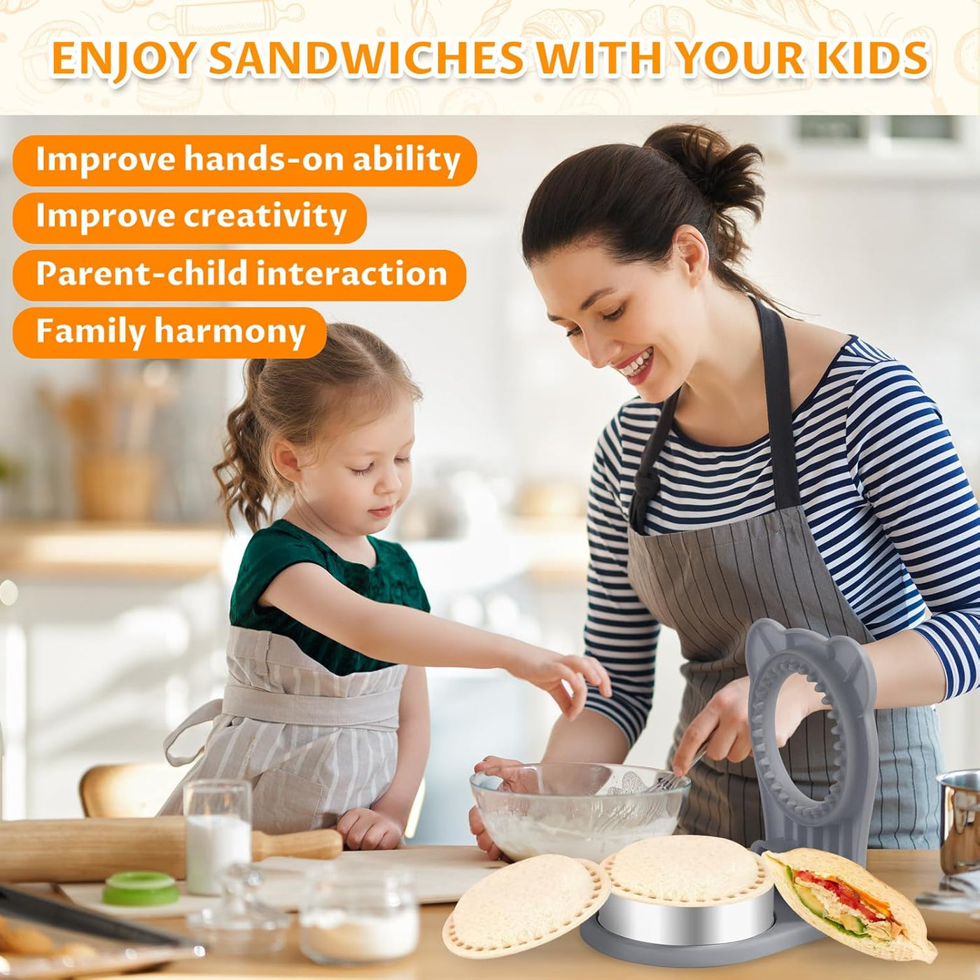 Uncrustable Sandwich Maker,Sandwiches Pocket Circle Shape 3.7Inch Sandwich Cutter and Sealer,Sandwich Cutter for Kids Breakfast and Lunchboxes (Grey)