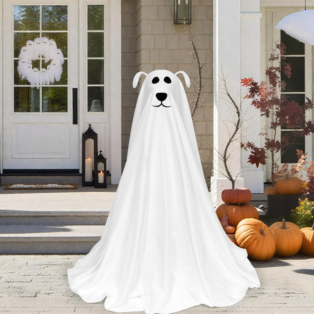 Halloween Decorations, Light-Up Freestanding Spooky Ghost Dog with Remote String Lights Battery Operated, Halloween Ghost Dog for Front Door Porch Yard Lawn Home Party