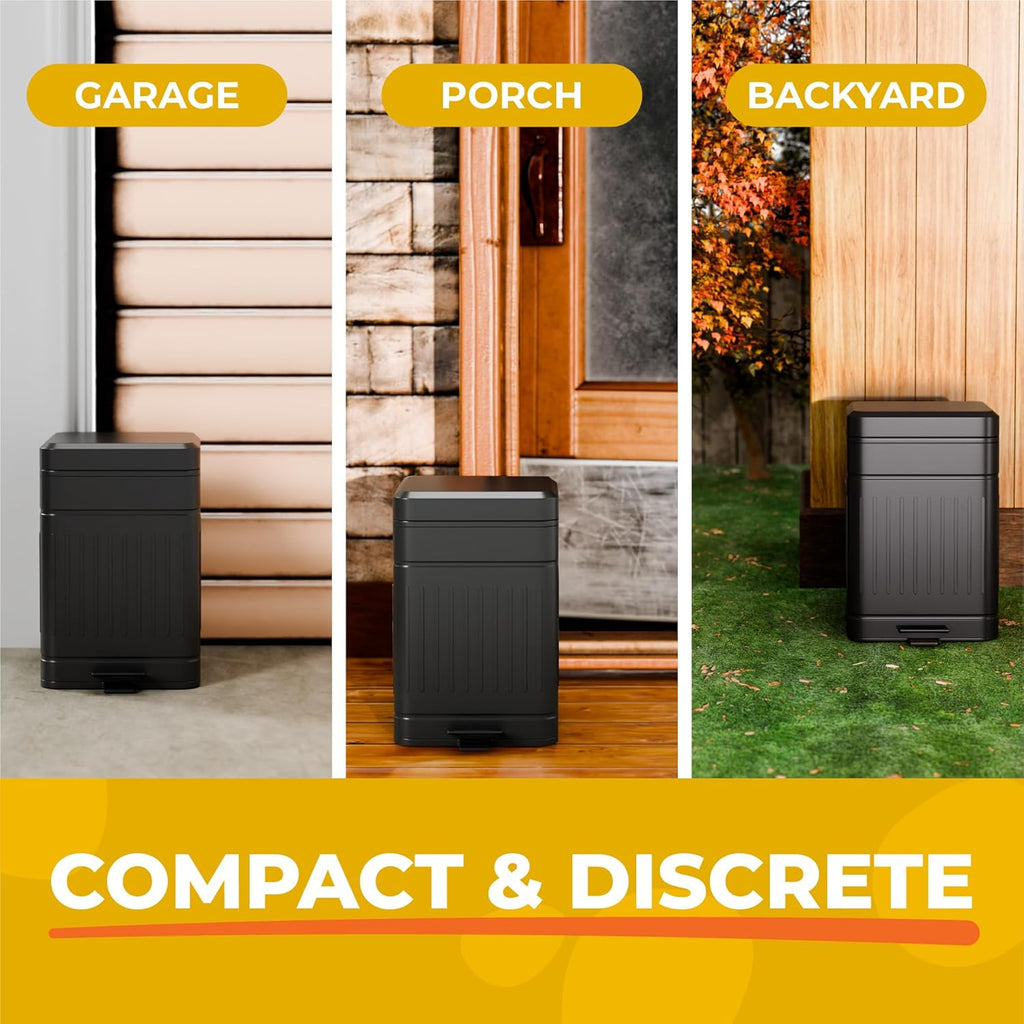 Small Dog Poop Trash Can Outside, 1.3 Gal Stainless Steel Dog Waste Trash Can, Waterproof Small Poop Bucket Outdoor with Lid, Poop Pail for Dogs, Dog Poop Bin Outdoor with Odor Control (Black)