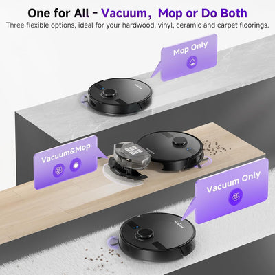 Robot Vacuum and Mop Combo, 5000Pa Robotic Vacuum with 3.5L Self Emptying Station, Lidar Navigation Robot Vacuum Cleaner, 180Mins Runtime, App/Remote/Voice Control, for Hard Floors and Carpets