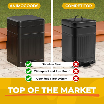Small Dog Poop Trash Can Outside, 1.3 Gal Stainless Steel Dog Waste Trash Can, Waterproof Small Poop Bucket Outdoor with Lid, Poop Pail for Dogs, Dog Poop Bin Outdoor with Odor Control (Black)