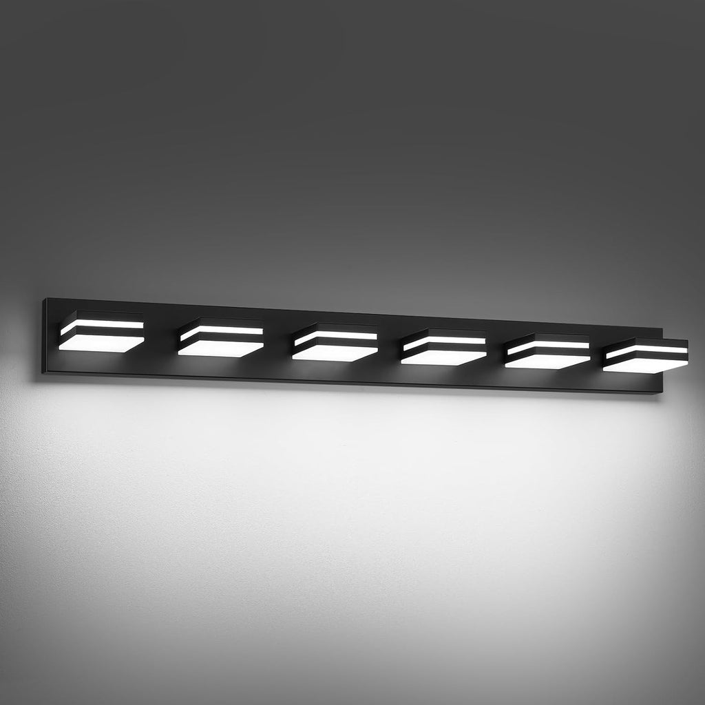 Modern LED Bathroom Lights Fixtures(3-Light),Metal Black Acrylic Wall Lighting,Vanity Lights for Bathroom over Mirror(6000K 16In