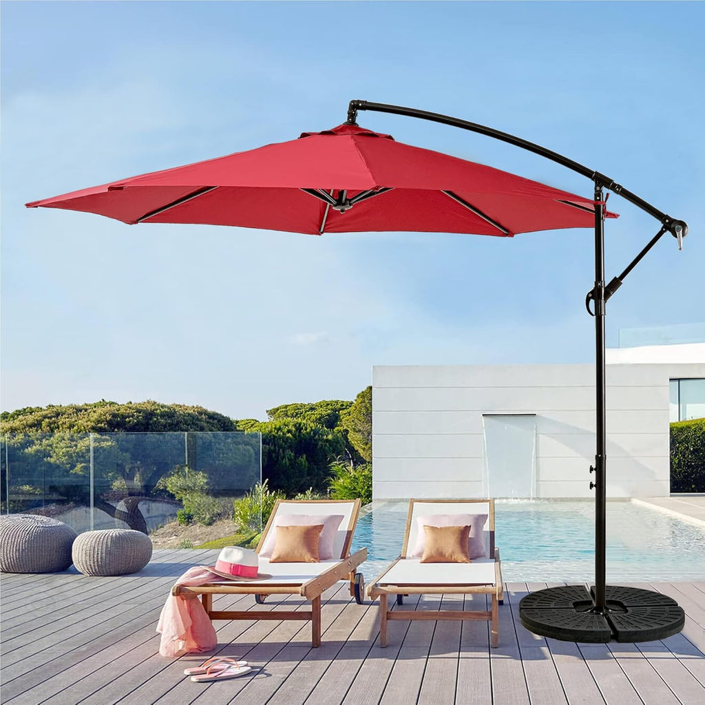 10Ft Offset Patio Umbrella, Cantilever Umbrella, Hanging Outdoor Umbrellas with 8 Ribs, Market Umbrella W/Uv Protection Waterproof for Market/Backyard/Pool/Garden/Lawn, Handy Crank&Cross Base