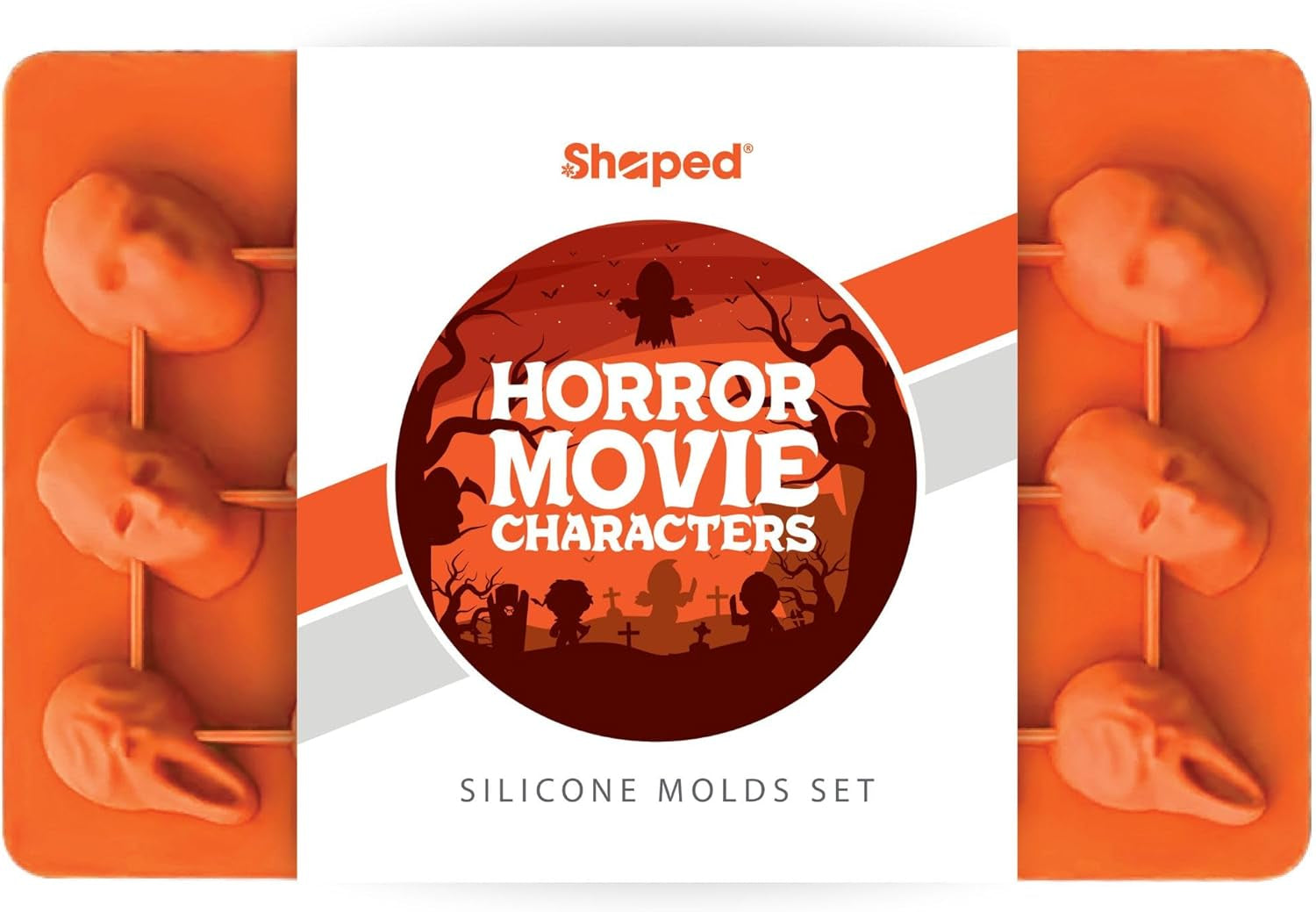 icemolds Horror Movie Character Molds – Halloween Silicone Molds for Chocolate, Candy, Resin, Crafts – 3D Scary Film Icons for Party Treats & DIY Decor (Orange)