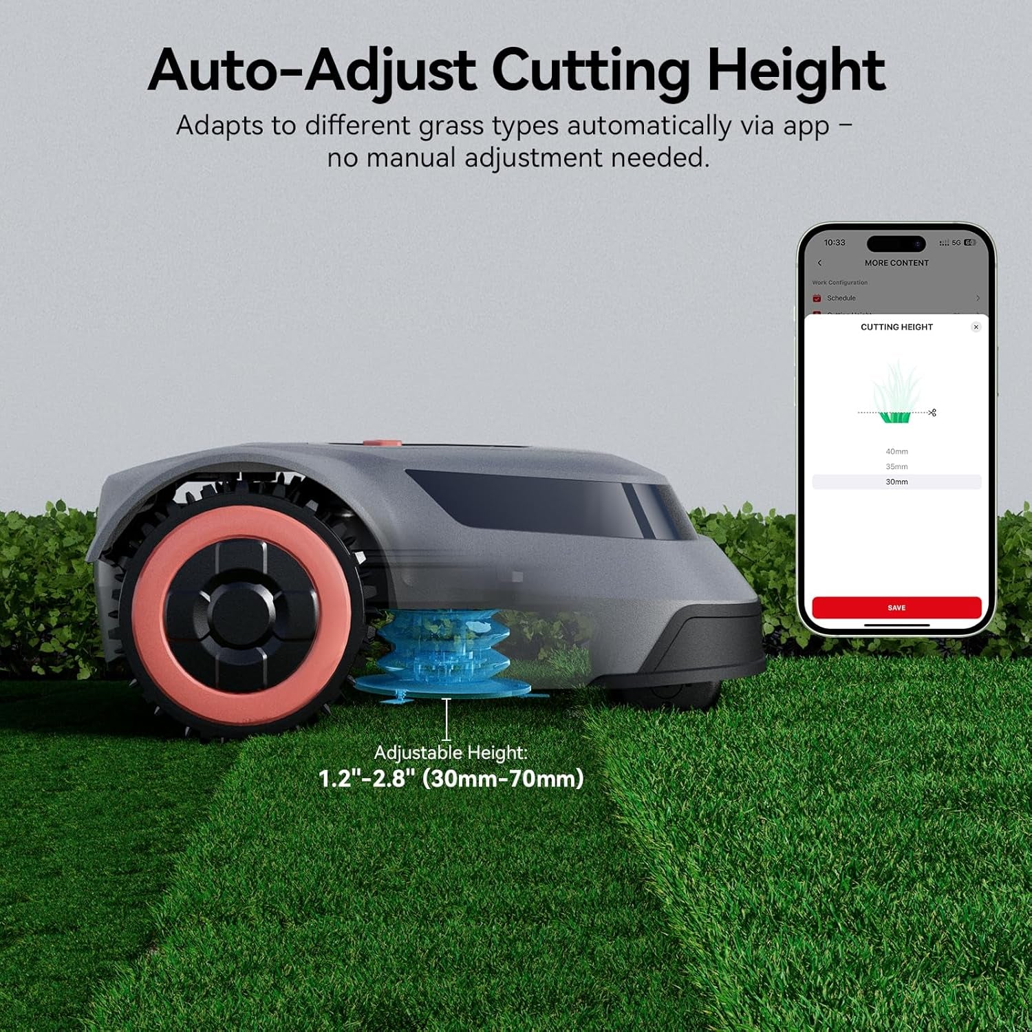 MGC500 Robot Lawn Mower with 393Ft Boundary Wires for 0.12 Acre (1/8 Acre), 45% Slope, 70Mins Runtime, Auto Recharge, Automatic Robotic Lawn Mower W/Precise Location & Breakpoint Detection