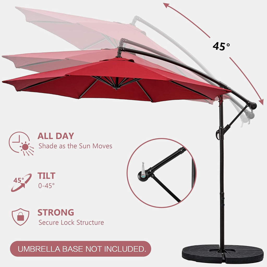 10Ft Offset Patio Umbrella, Cantilever Umbrella, Hanging Outdoor Umbrellas with 8 Ribs, Market Umbrella W/Uv Protection Waterproof for Market/Backyard/Pool/Garden/Lawn, Handy Crank&Cross Base