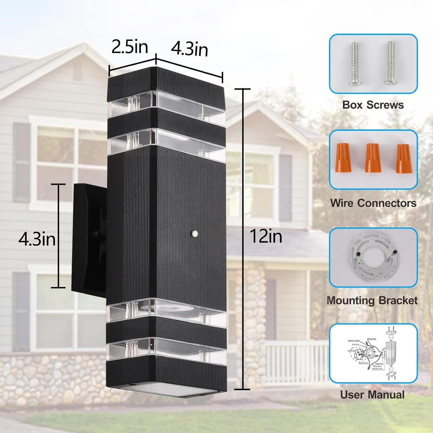 4 Pack Dusk to Dawn Outdoor Wall Lights, 3000K Warm White Exterior Lighting Fixtures, up and down Porch Lights Outdoor, Waterproof outside Lights for House Porch Garage