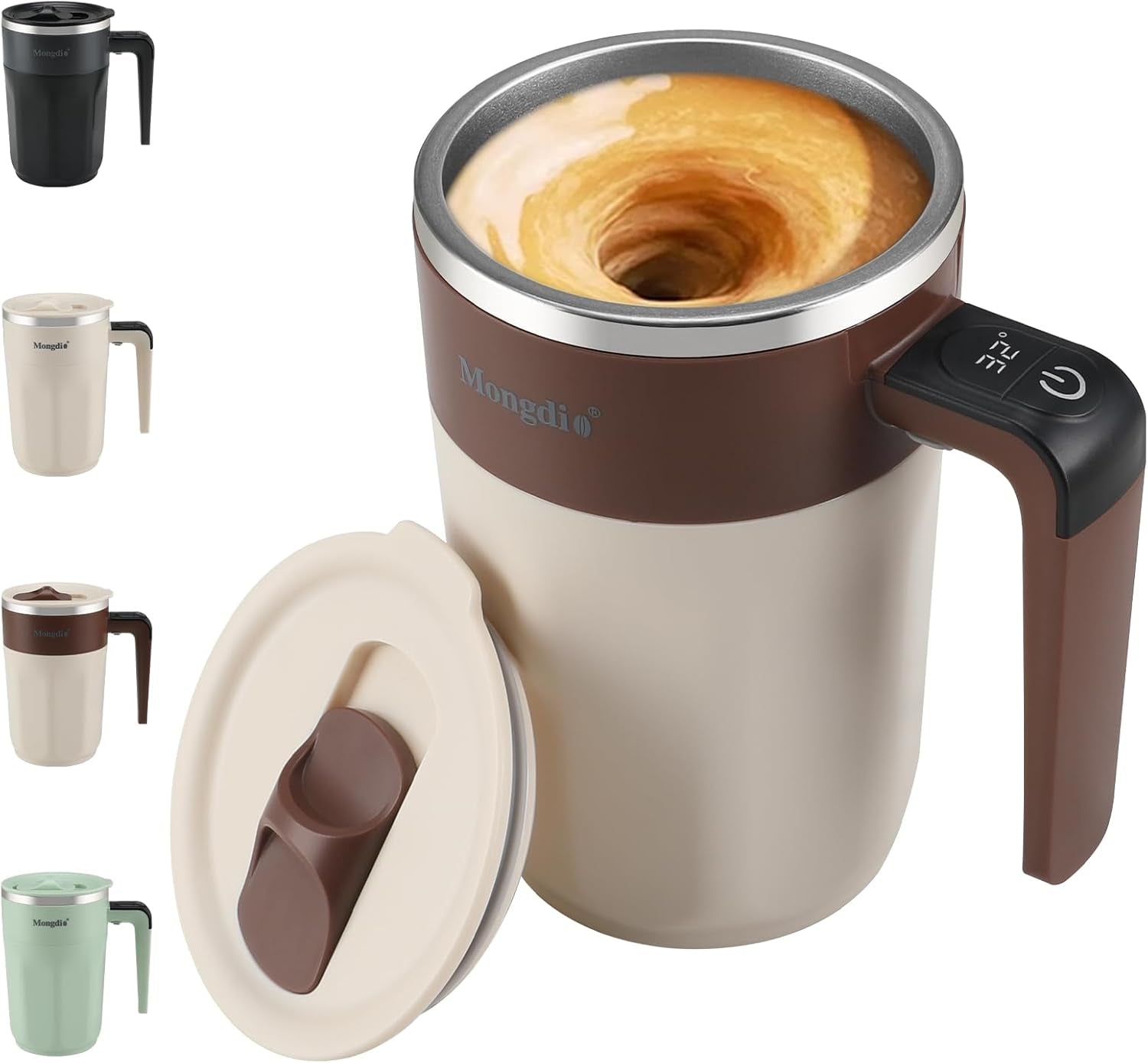 Self Stirring Coffee Mug with Temperature Display, Rechargeable Stirring Mug, Automatic Self Stirring Cup with Lid, for Coffee, Milk and Other Beverages, Black