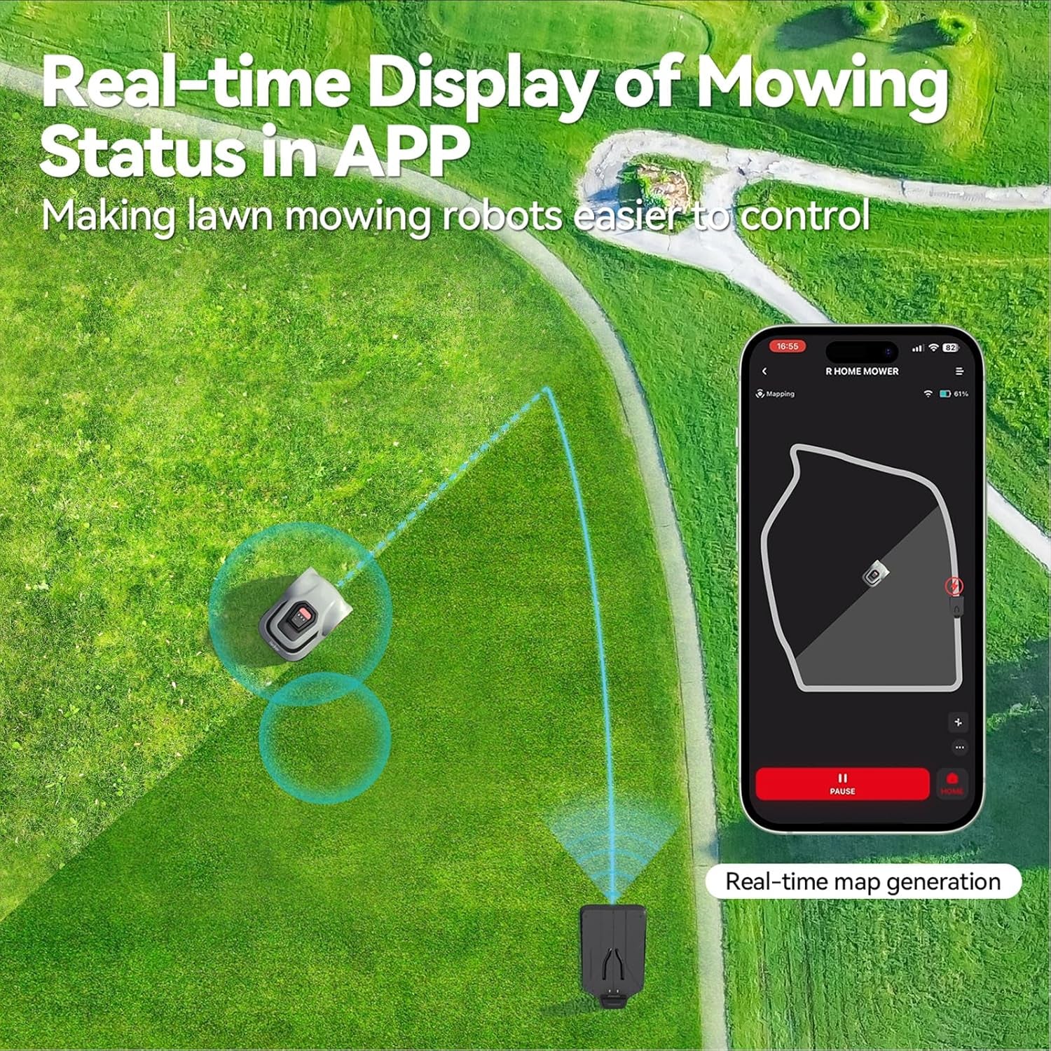 MGC500 Robot Lawn Mower with 393Ft Boundary Wires for 0.12 Acre (1/8 Acre), 45% Slope, 70Mins Runtime, Auto Recharge, Automatic Robotic Lawn Mower W/Precise Location & Breakpoint Detection