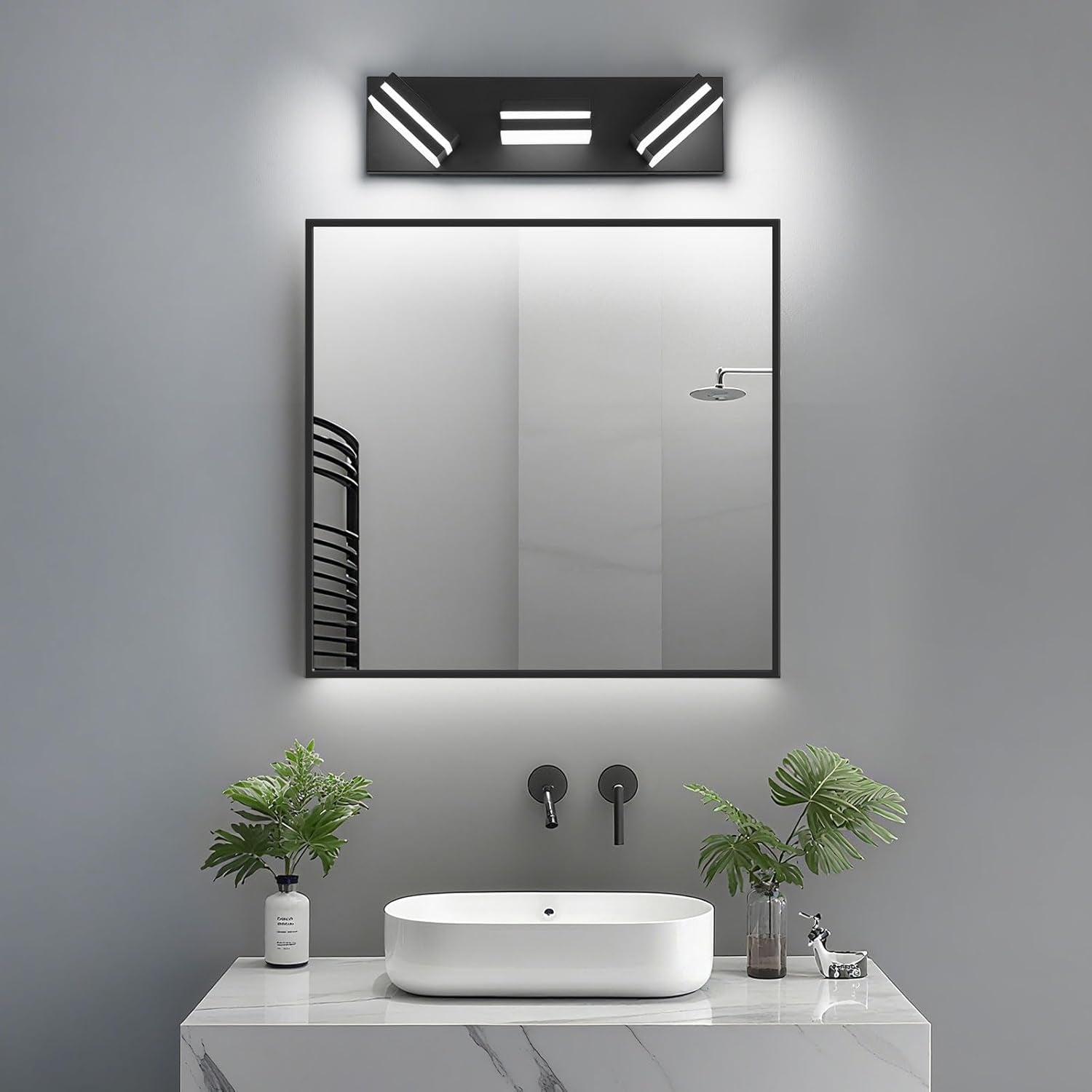 Modern LED Bathroom Lights Fixtures(3-Light),Metal Black Acrylic Wall Lighting,Vanity Lights for Bathroom over Mirror(6000K 16In
