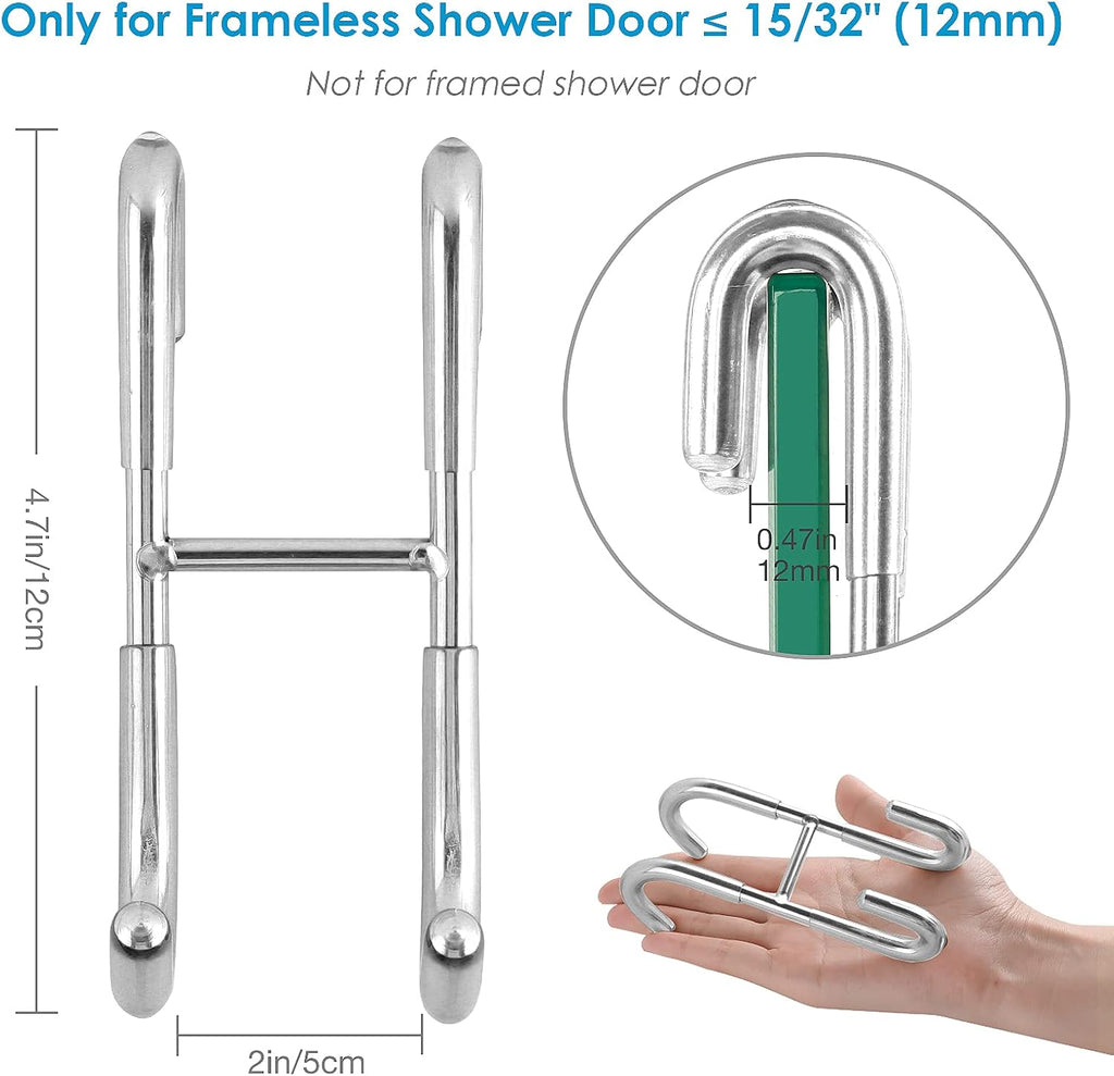 Shower Door Hooks (3-Pack), Towel Hooks for Bathroom Frameless Glass Door, Shower Squeegee Hooks, Silver