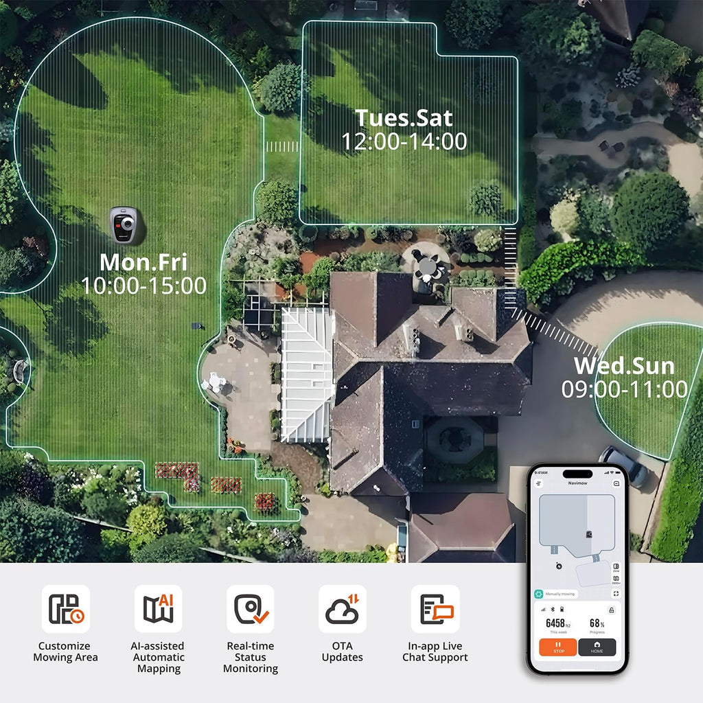 Segway  I105N Robot Lawn Mower Perimeter Wire Free 1/8 Acre Rtk+Vision Robotic Lawnmower, Ai-Assisted Mapping, Virtual Boundary, APP Control, 58Db(A) Quiet, Multi-Zone Management