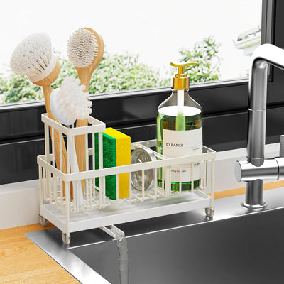 Black Sponge Holder for Kitchen Sink, Sink Caddy Organizer with High Brush Holder, Kitchen Countertop Organizers and Storage Essentials, Rustproof 304 Stainless Steel, Soap Dispenser Organize