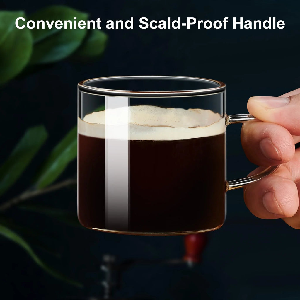 Coffee Espresso Cups Set of 2, 4.3Oz Espresso Shot Glasses, Milk Cup with Handle, Clear Glass