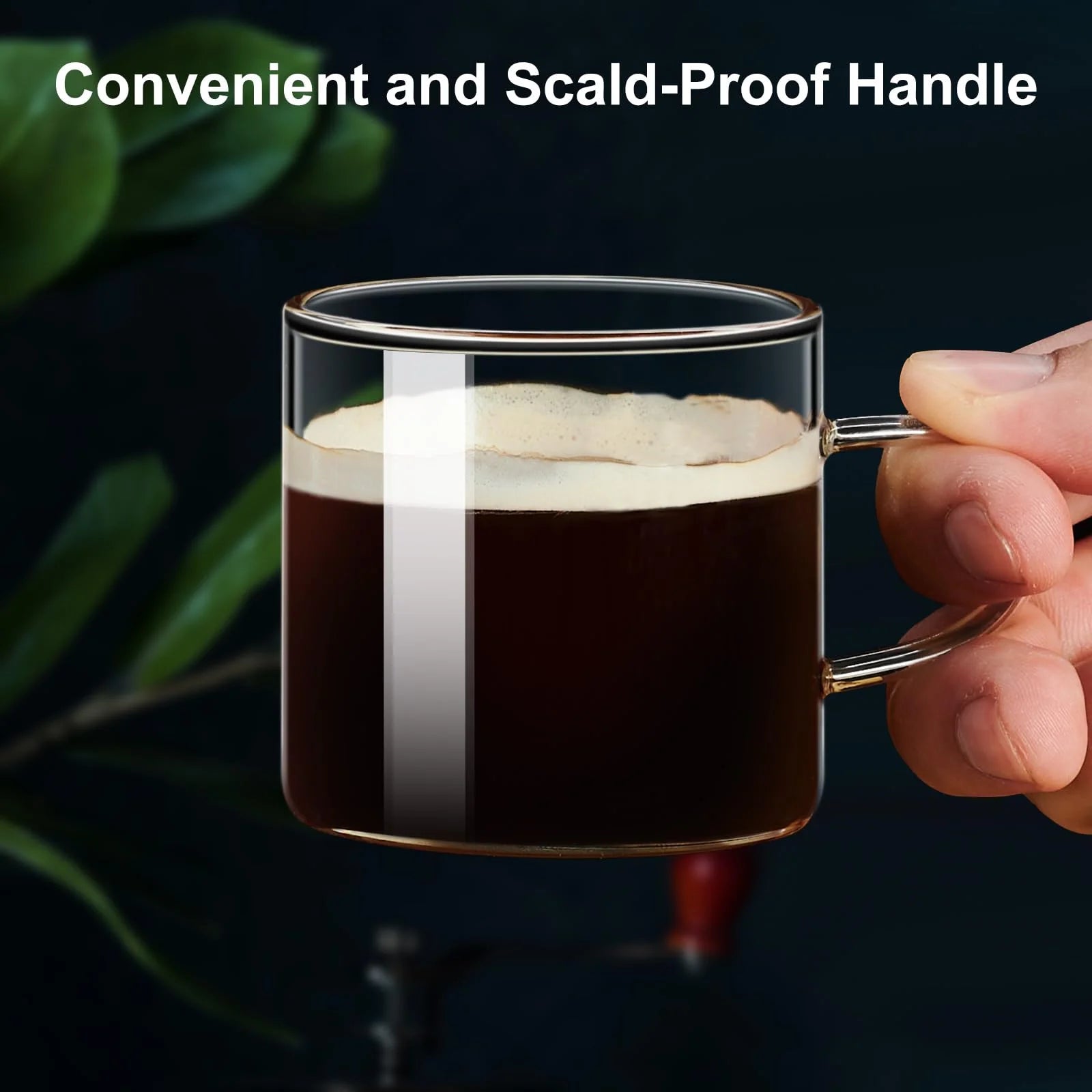 Coffee Espresso Cups Set of 2, 4.3Oz Espresso Shot Glasses, Milk Cup with Handle, Clear Glass