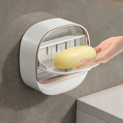 Soap Dish with Drainage Box Punch-Free Soap Holder Bathroom Drain Soap Box Flip Drain Soap Storage Case Bathroom Accessories