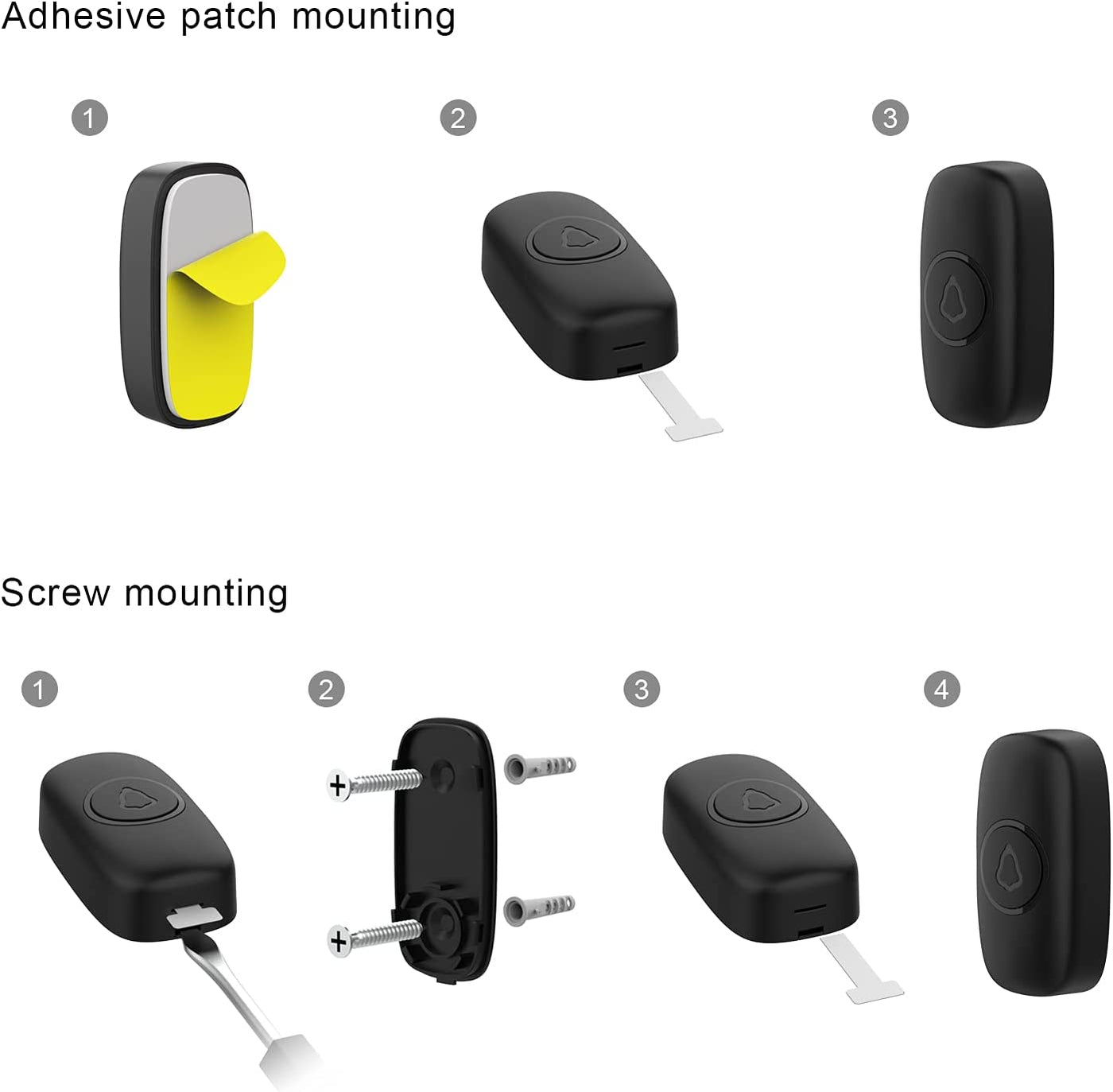 Wireless Doorbell, Easy Installation, Waterproof, Adjustable Volume, 58 Chimes, Colorful LED, 1000Ft Range, M520+F55, Black