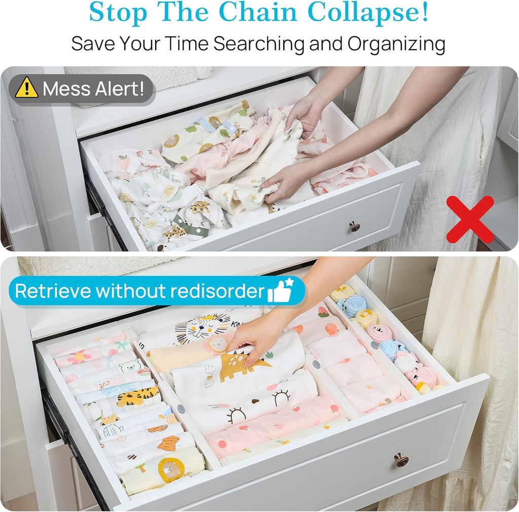 Drawer Dividers for Clothes 8 Pack, Adjustable 4" High Expandable from 11.6"-17" Dresser Drawer Organizer, Plastic Drawers Separators for Dresser, Baby Clothes, Kitchen and Office Storage